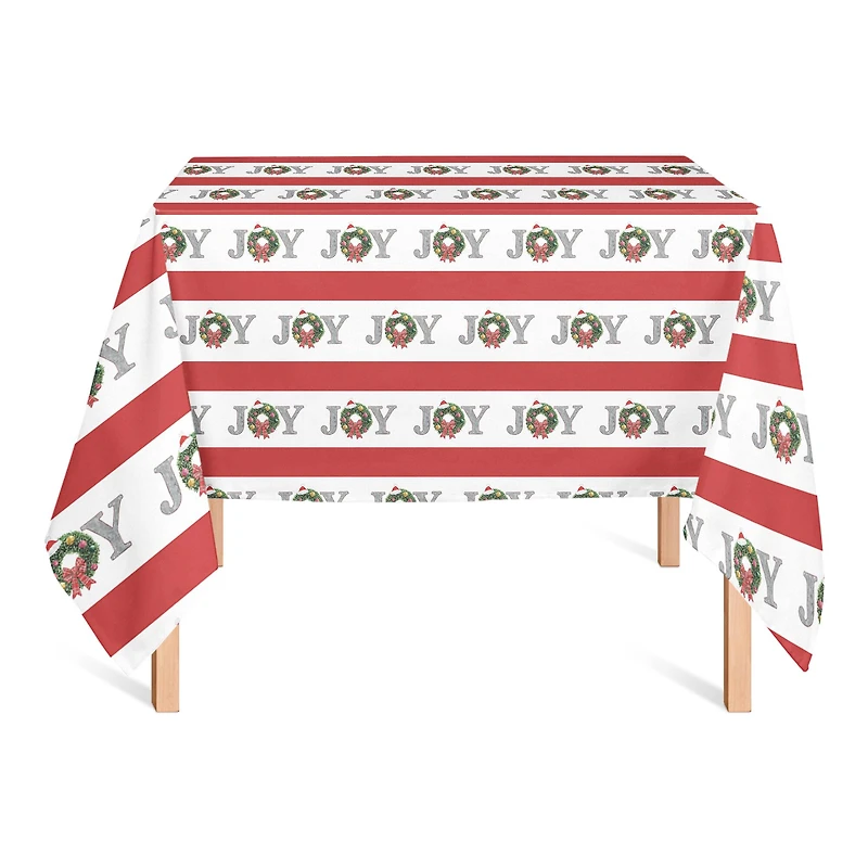 58'' Joy Wreath Stripes Tablecloth