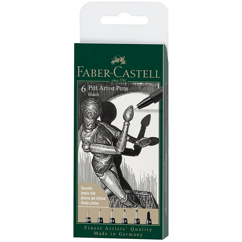 Faber-Castell® PITT® 0.05mm-1.5mm Black 6 Piece Artist Pen Set