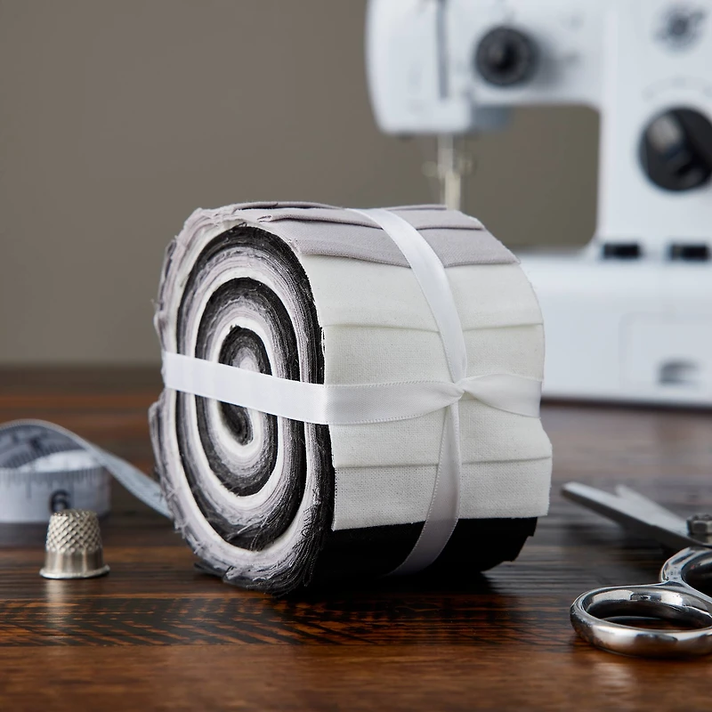 Black & White Solid Cotton Fabric Strips by Loops & Threads™