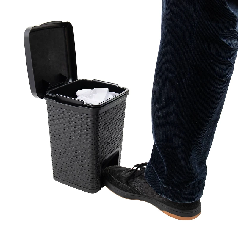 Mind Reader Wicker Style Square Wastepaper Pedal Basket & Toilet Brush Bathroom Set