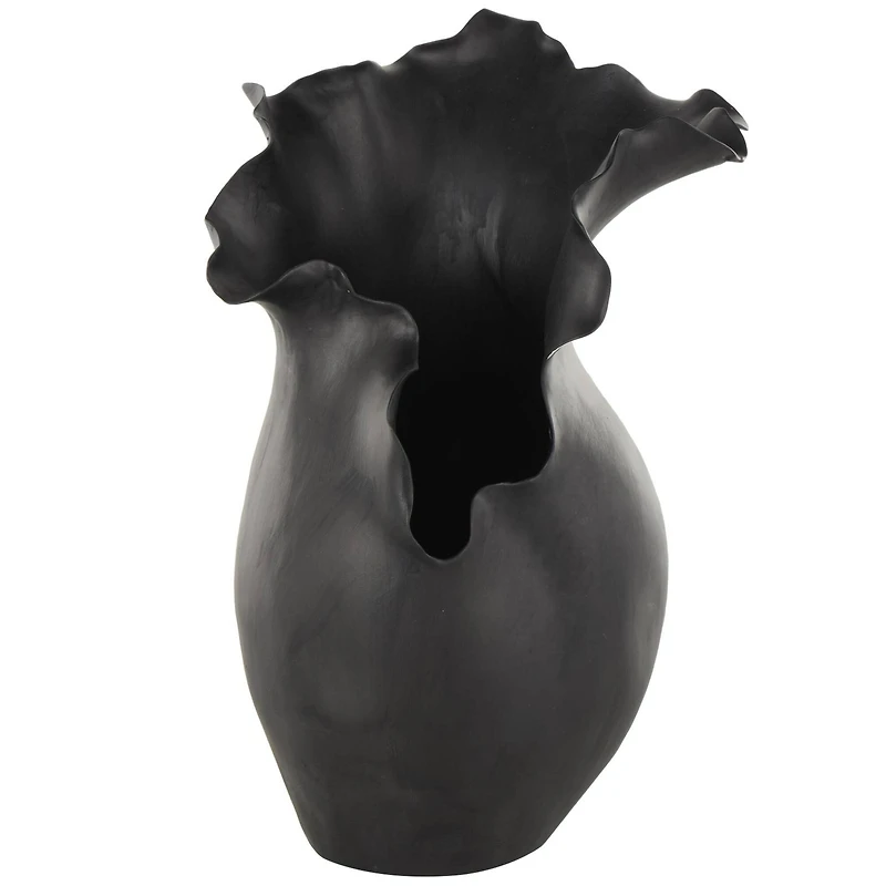 16" Black Abstract Wavy Ceramic Vase