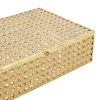 Brown Woven Rattan & Glass Panel Jewelry Box with Chain Accent Set