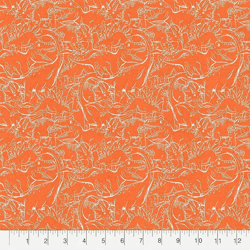 Fabric Editions Orange Dino Sketch Cotton Fabric