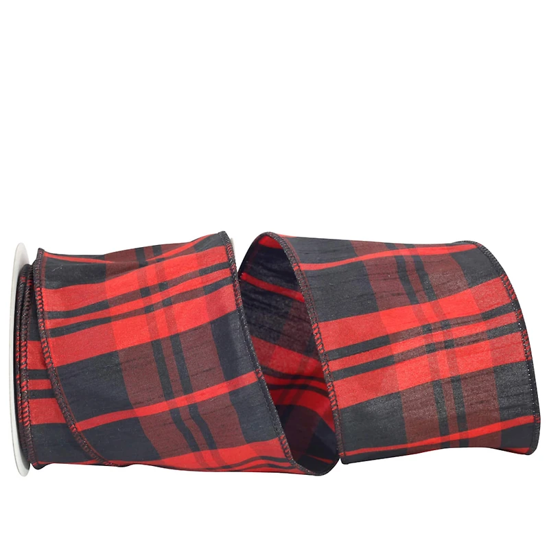 JAM Paper 4" x 10yd. Wired Dupioni Buffalo Plaid Ribbon