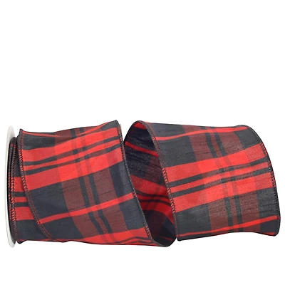JAM Paper 4" x 10yd. Wired Dupioni Buffalo Plaid Ribbon