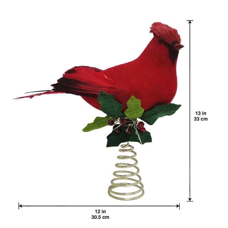13" Cardinal with Holly Lighted Tree Topper by Ashland®