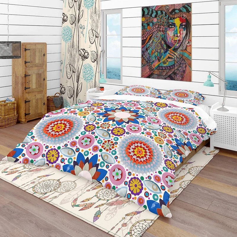 Designart 'Abstract Flowers Pattern' Bohemian & Eclectic Bedding Set