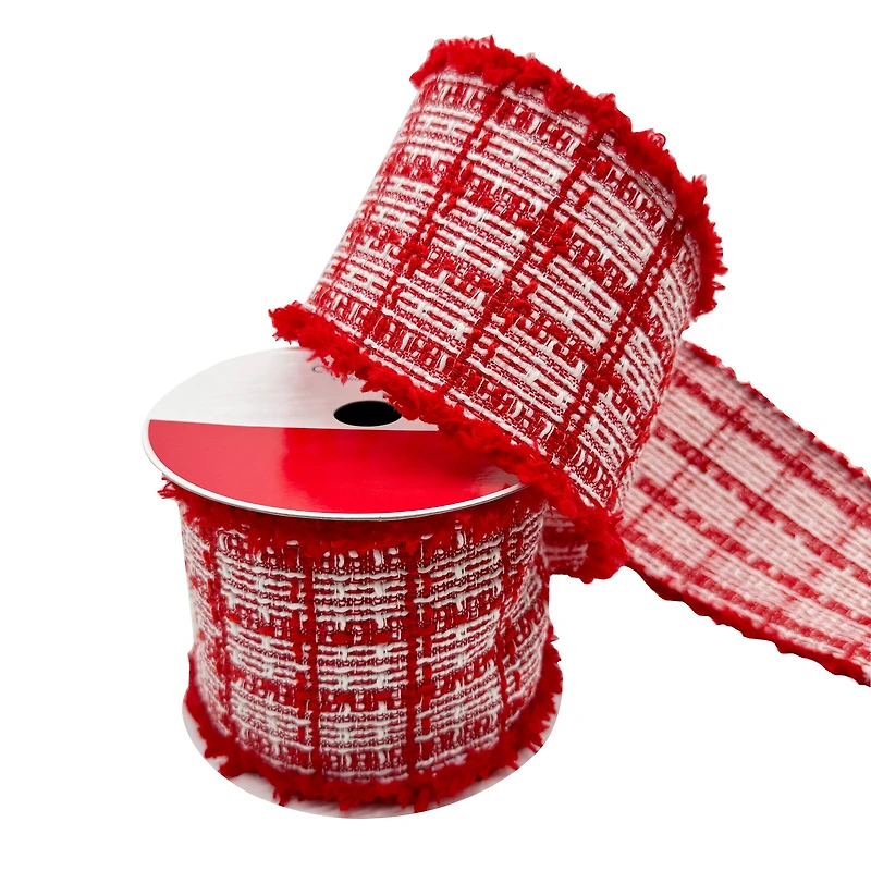 3.5" x 12ft. Red & White Knit Wired Ribbon by Celebrate It®
