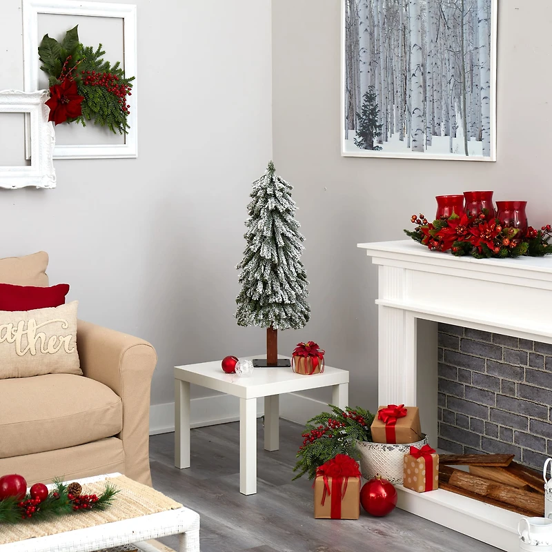 3ft. Pre-Lit Flocked Grand Alpine Artificial Christmas Tree, Clear LED Lights