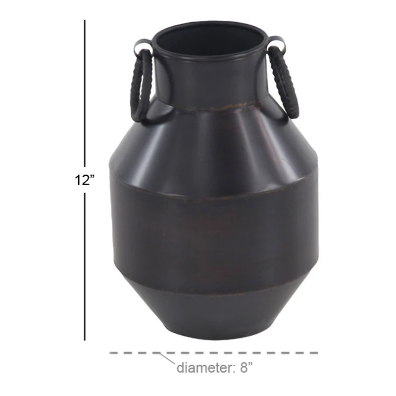 Dark Brown Metal Rustic Vase, 12" x 8" x 8"