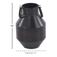 Dark Brown Metal Rustic Vase, 12" x 8" x 8"