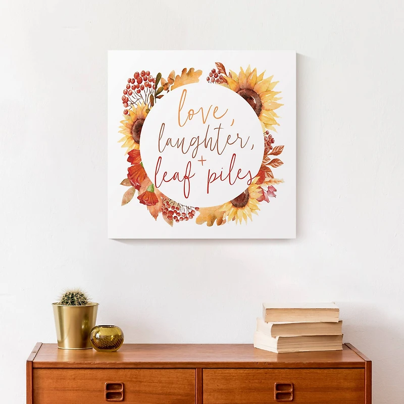 Love Laughter Leaf Piles Canvas Wall Art