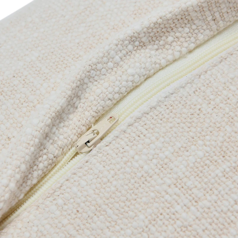 Hello Honey® Cream & Blue Lumbar Pillow with Embroidered Curved Pattern & Tassels