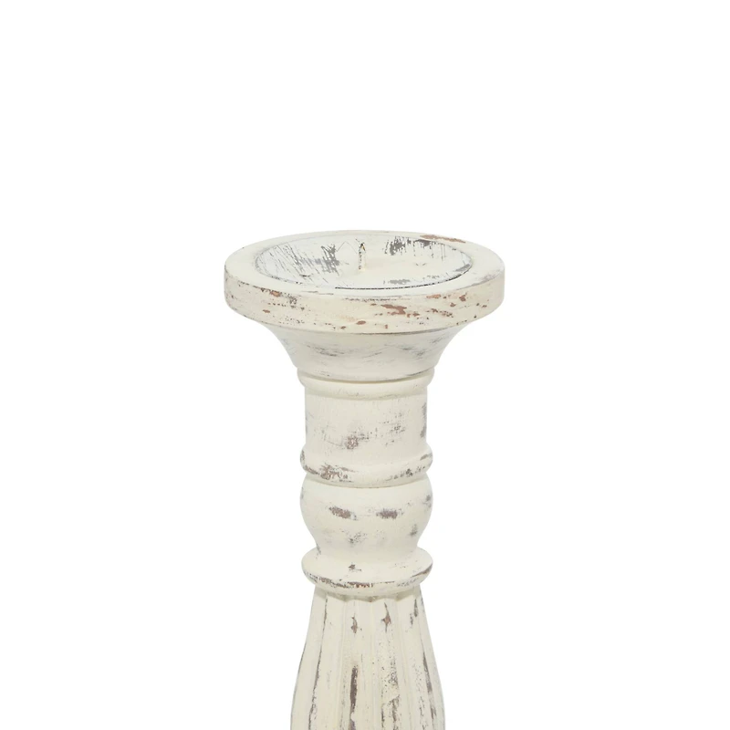 Distressed White Mango Wood Traditional Pillar Candle Holder