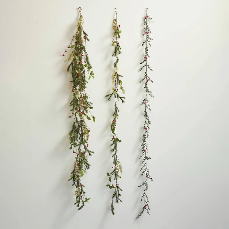 Hello Honey® 6ft. Green Faux Pine & Mistletoe Garland with Red Berries