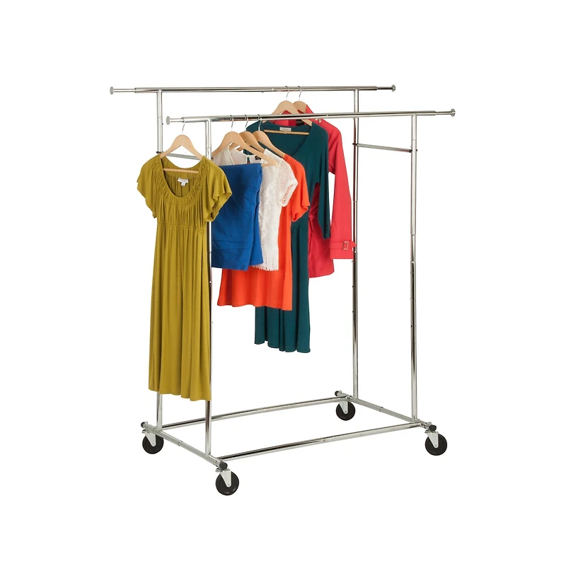 Honey Can Do Chrome Dual Bar Adjustable Rolling Garment Rack