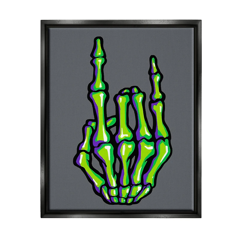 Stupell Industries Rock On Skeleton Hand Framed Floater Canvas Wall Art