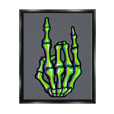 Stupell Industries Rock On Skeleton Hand Framed Floater Canvas Wall Art