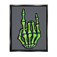 Stupell Industries Rock On Skeleton Hand Framed Floater Canvas Wall Art