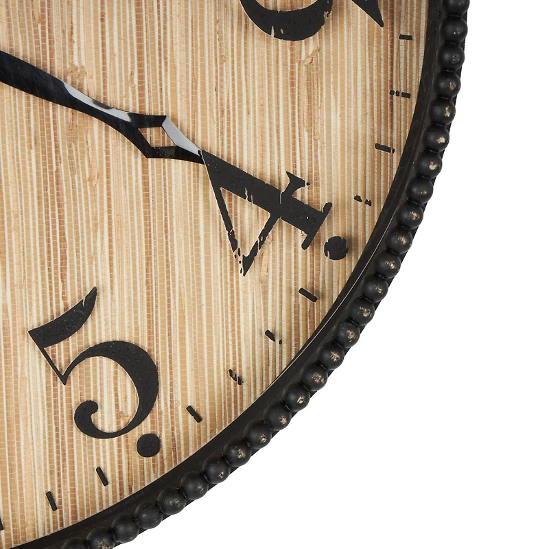 24" Light Brown Distressed Wall Clock with Black Beaded Frame
