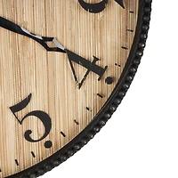 24" Light Brown Distressed Wall Clock with Black Beaded Frame