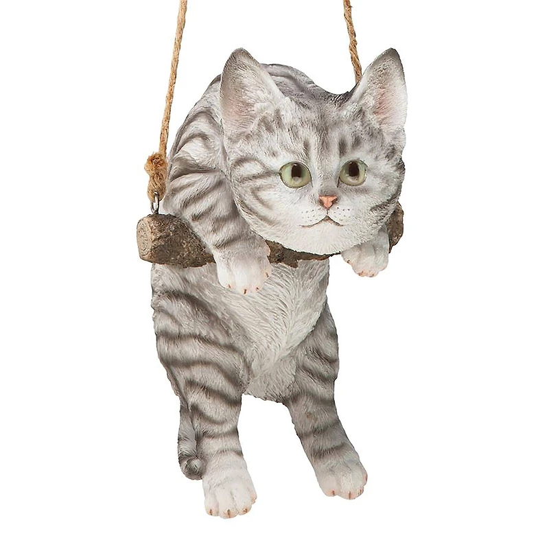 Design Toscano 8" Gray Tabby Kitty on a Perch Hanging Cat Sculpture