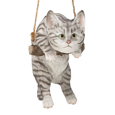 Design Toscano 8" Gray Tabby Kitty on a Perch Hanging Cat Sculpture