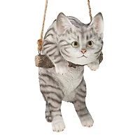Design Toscano 8" Gray Tabby Kitty on a Perch Hanging Cat Sculpture