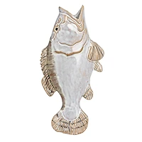 Hello Honey® 11.75" White & Tan Reactive Glaze Stoneware Fish Shaped Wall Vase