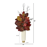 3ft. Autumn Magnolia Leaf & Berries in White Planter