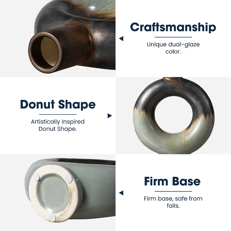 Glitzhome® Circle Hollow Two-Tone Ceramic Modern Vase Set