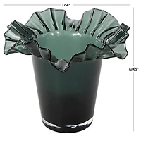 Green Glass Floral Tulip Inspired Ombre Vase with Wavy Opening