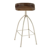Brown Iron and Wood Contemporary Bar Stool, 33" x 16" x 12"