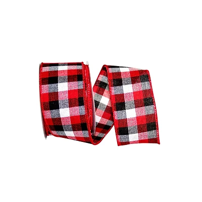 JAM Paper 2.5" x 10yd. Wired Cabin Natural Woolen Buffalo Check Ribbon