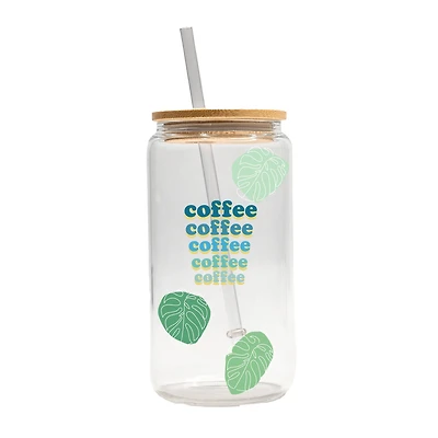 16oz. Monstera Leaf Coffee Glass Can Cup
