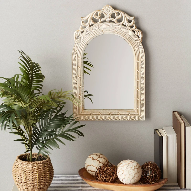 Arched-Top Antique White Wall Mirror