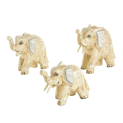 Light Brown Wood Elephant Handmade Sculpture Set, 3ct.