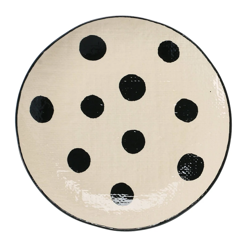Hello Honey® 8" Black & White Round Hand-Painted Textured Stoneware Plates, 2ct.