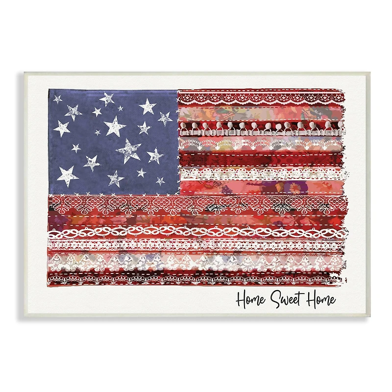 Stupell Industries Home Sweet Home Phrase Lace Pattern American Flag Wall Plaque