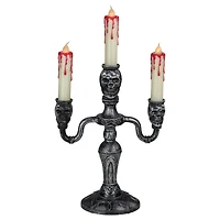 14" Antique Silver Skull Trio Halloween Candelabra Décor
