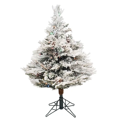 3.5ft. Pre-Lit Flocked Alberta Artificial Christmas Tree, Multicolor LED Lights