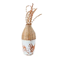 Hello Honey® 16.5" Distressed White Hand-Woven Rattan & Clay Vase