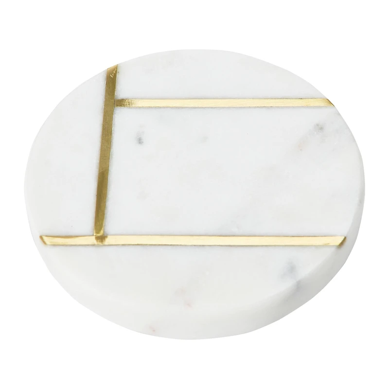 Hello Honey® White Round Marble Coaster Set with Brass Inlay