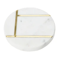Hello Honey® White Round Marble Coaster Set with Brass Inlay