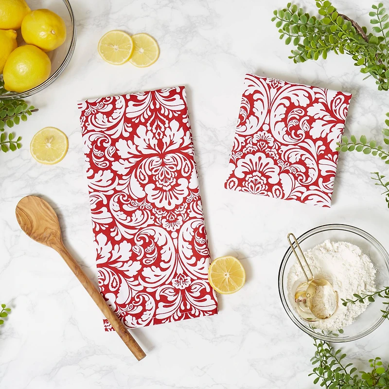 DII® Red Damask Dishtowel (Set of 2)