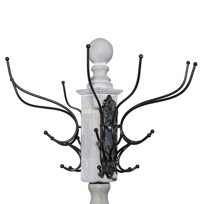 74" Gray Wood & Metal Farmhouse Coat Rack
