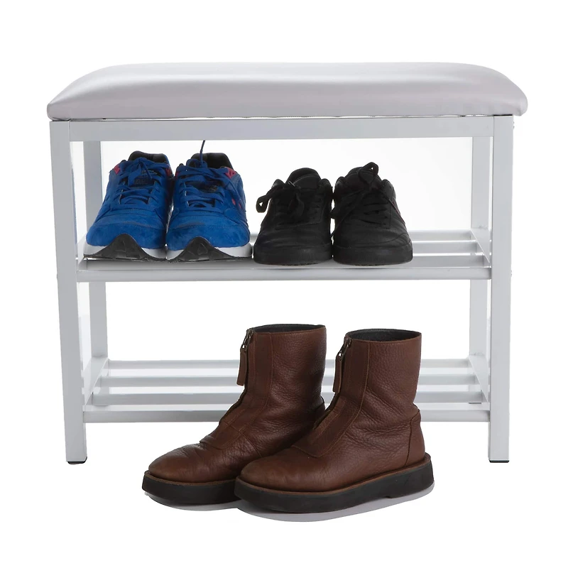 Mind Reader 3-Tier White Shoe Bench with Seat
