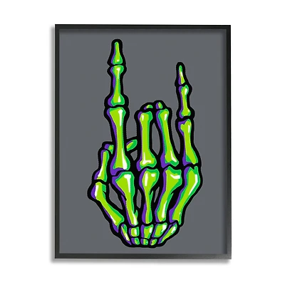 Stupell Industries Rock On Skeleton Hand Framed Giclee Wall Art