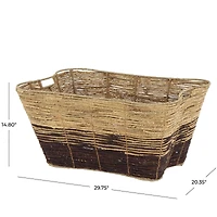30" Brown Seagrass Handmade Oversized Color Block Storage Basket with Slot Handles