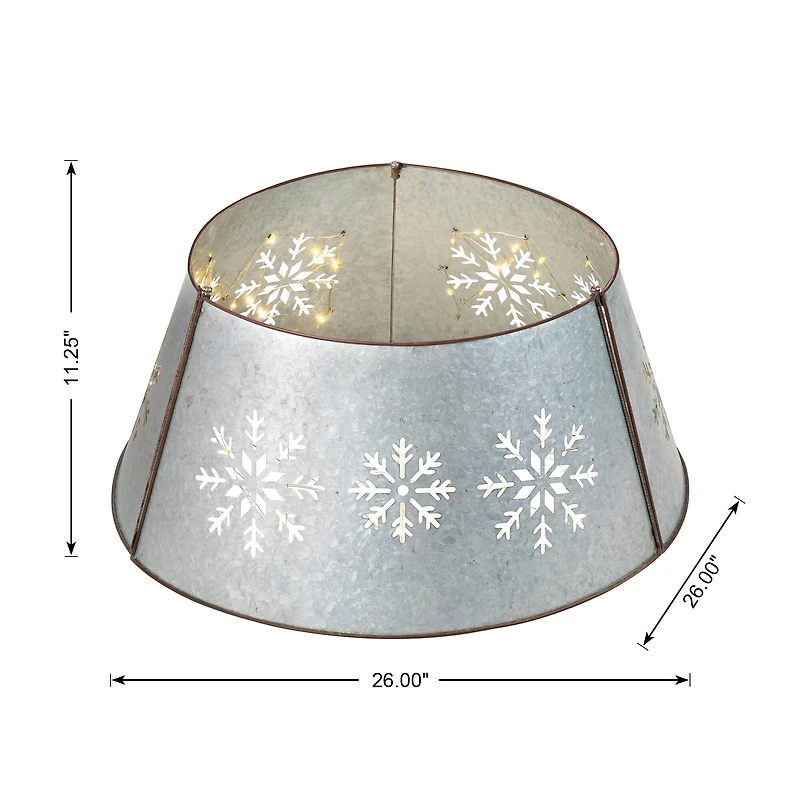 Glitzhome® Silver 26" LED Snowflake Cutout Metal Tree Collar